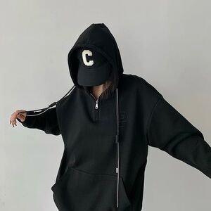Black Oversized Half-Zip Hoodie